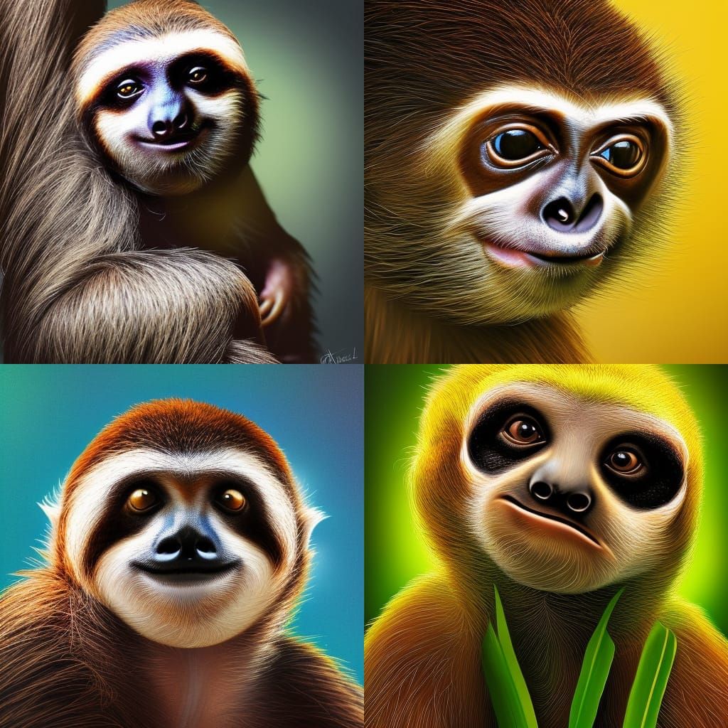 Hyperrealistic Sloth Monkey Hybrid in Splash Art Style