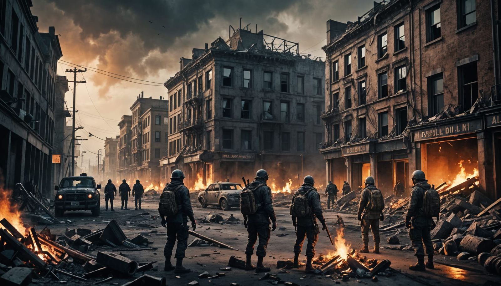 Desolate Post-Apocalyptic Cityscape at Dusk