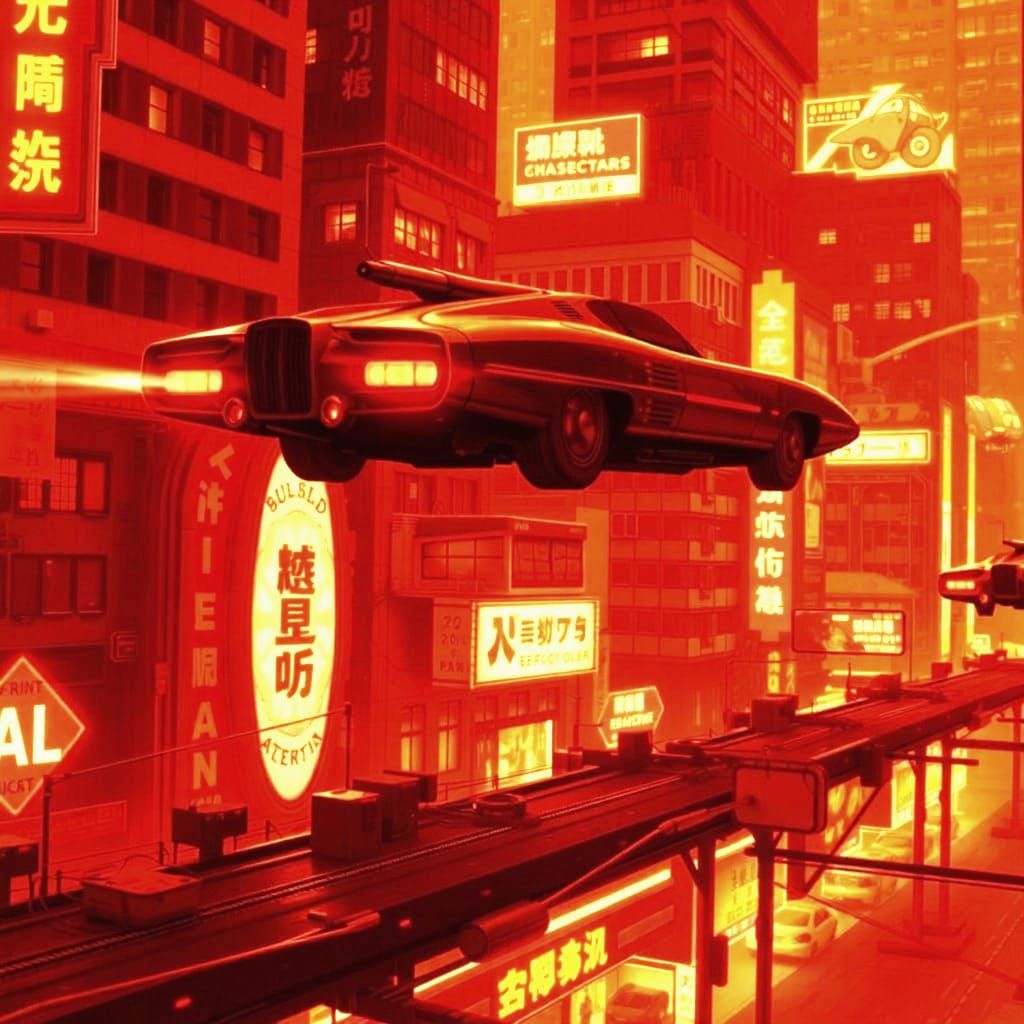 Neon Lit Futuristic Cityscape with Flying Cars