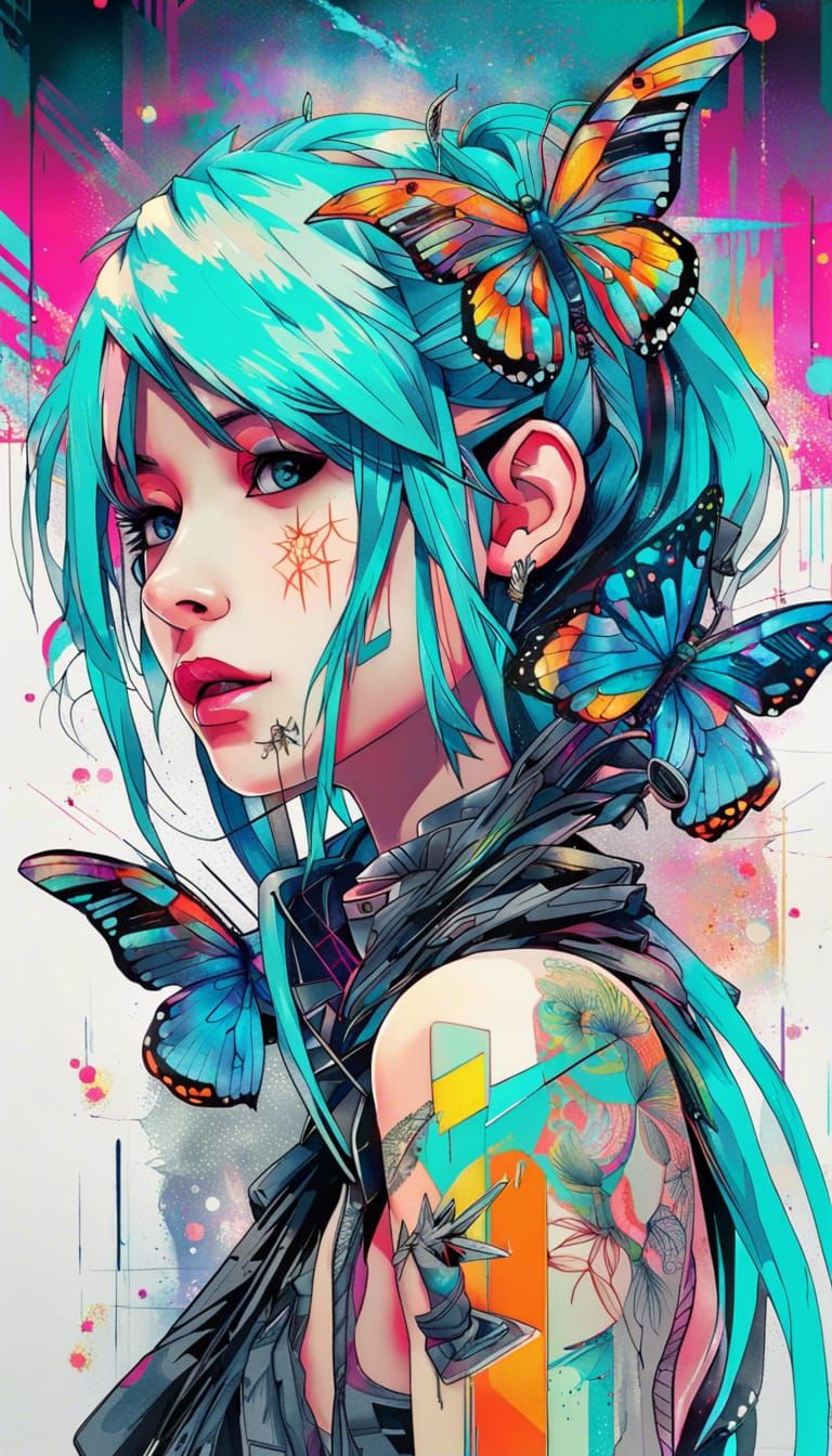 Hatsune Miku Tattoo Design in Cyberpunk Style