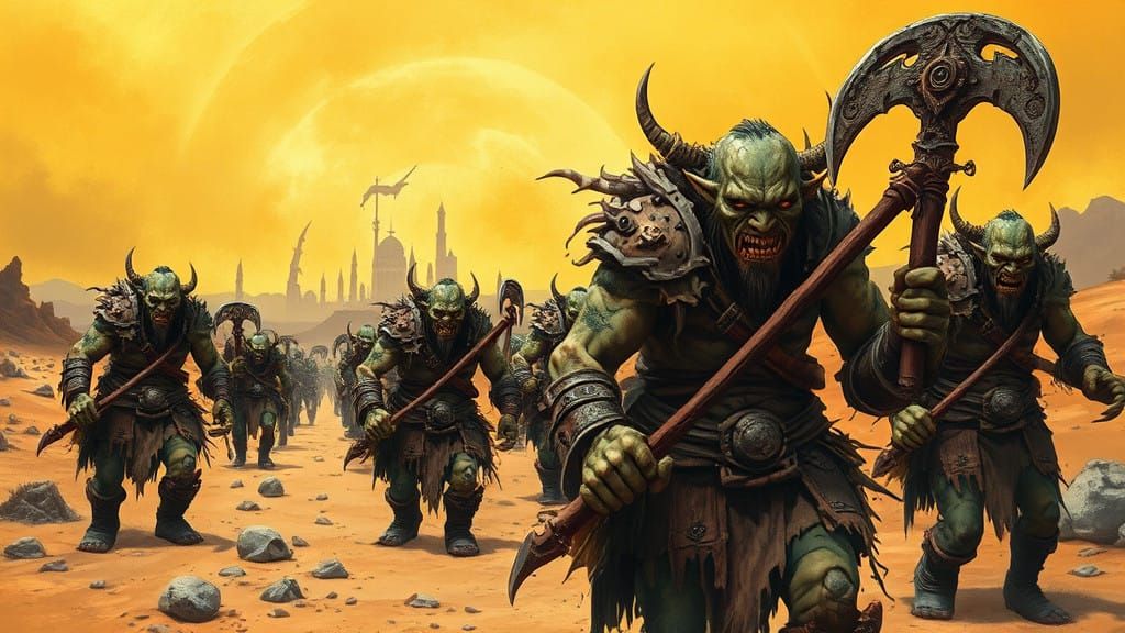 Surrealist Orcs Trek Through Toxic Wasteland in Cyberpunk St...