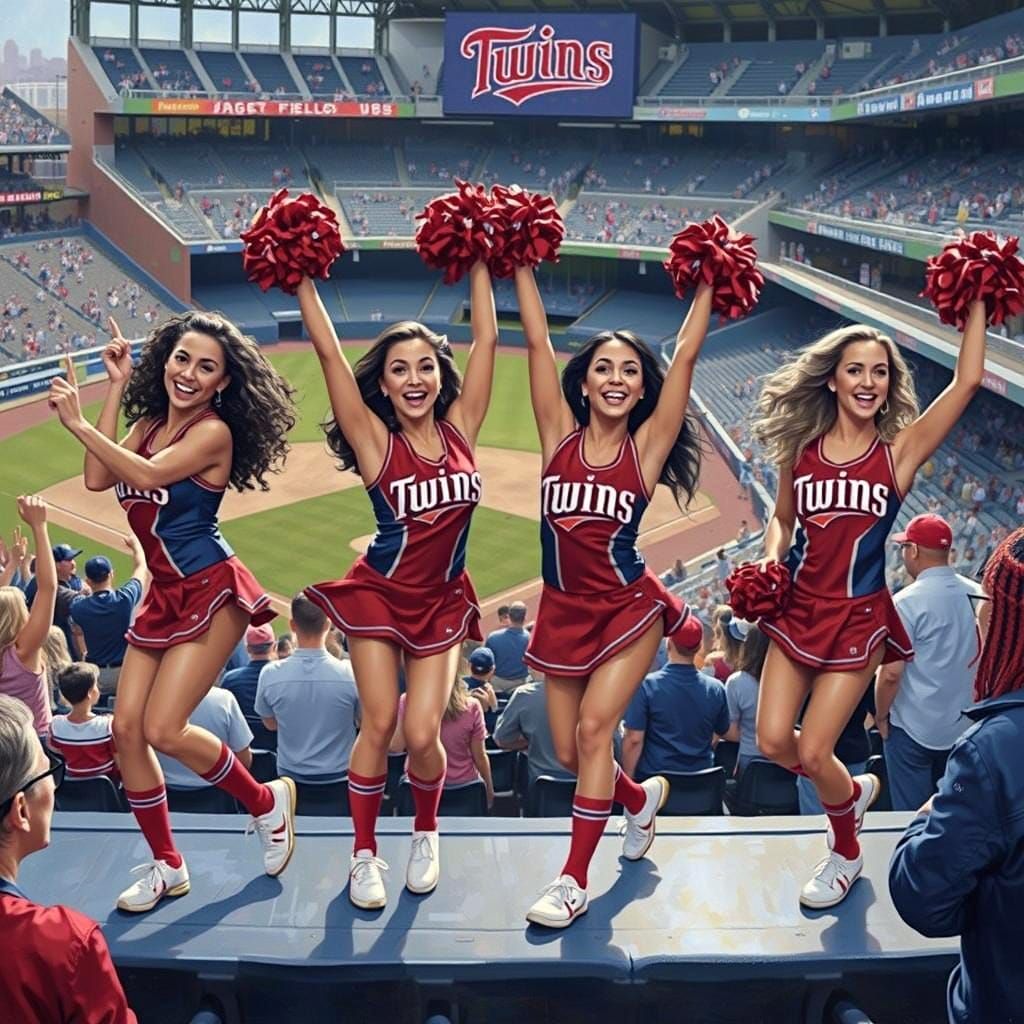 Minnesota twins cheerleaders entertaining a baseball crowd in the Target Field stadium
