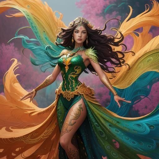 Dragon Peacock Woman in Abstract Expressionism