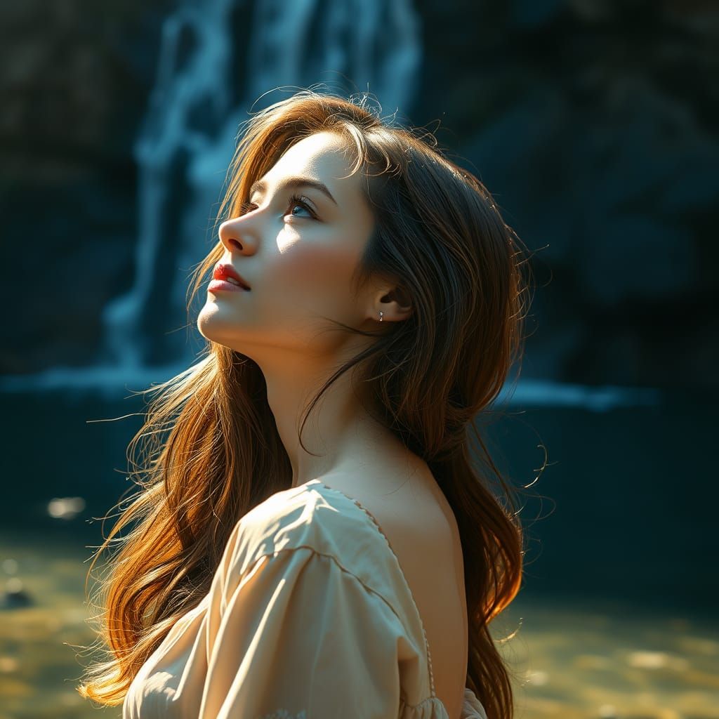 Serene Woman Embracing April Breeze and Sunshine