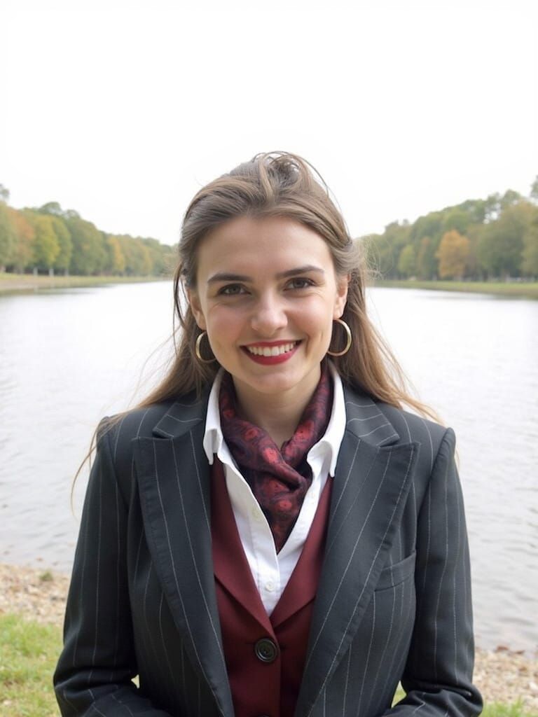 Elegant Iranian Businesswoman in Pinstripe Suit