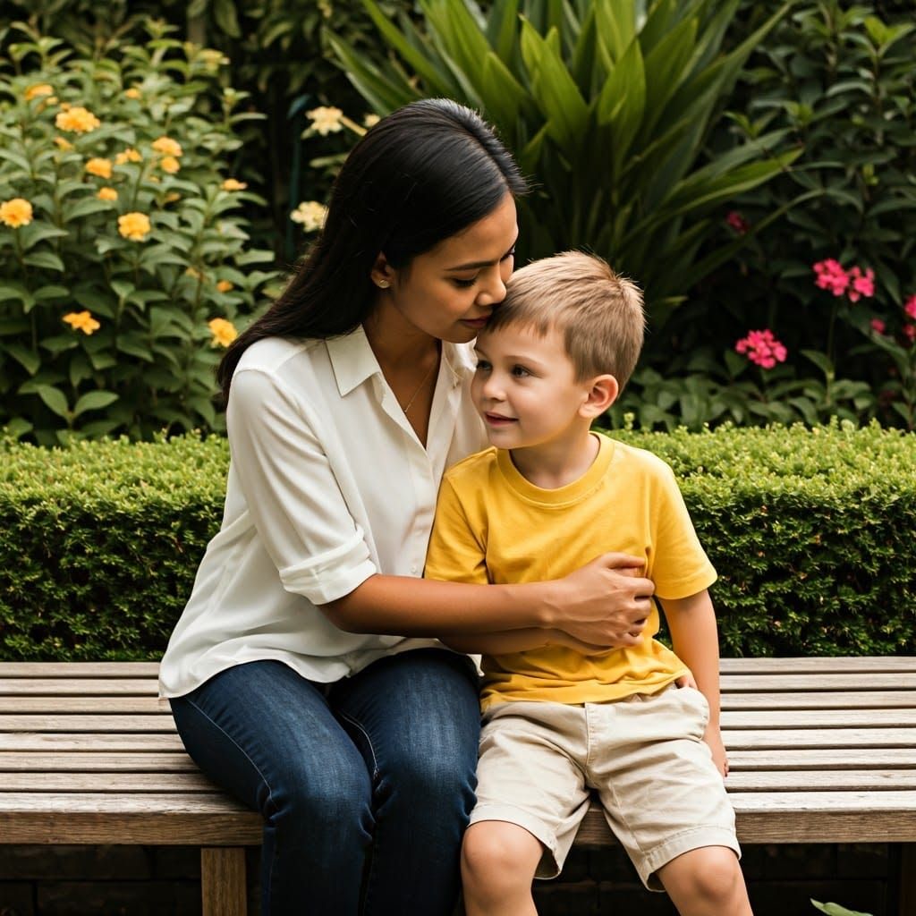 Tender Moment: Babysitter and Child in Golden Light