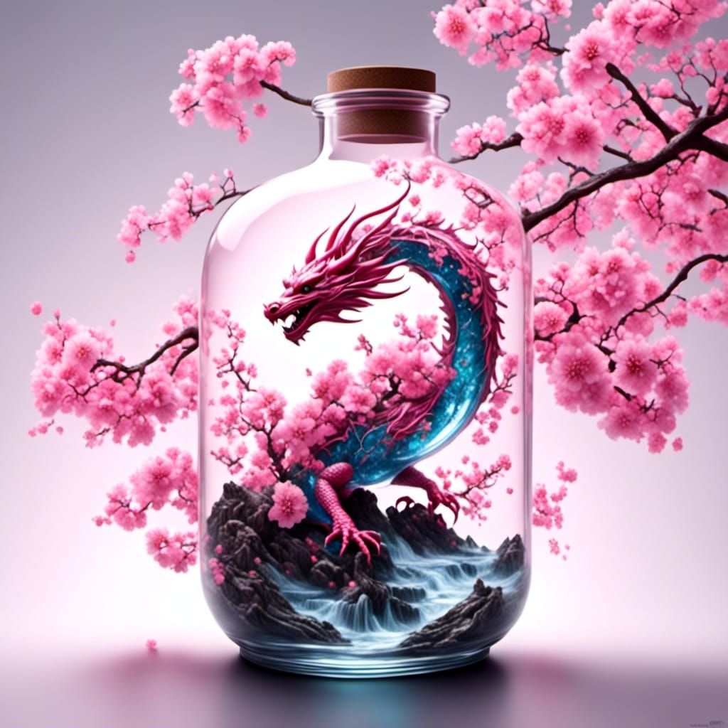 Cherry Blossom Dragon in a Glass Bottle