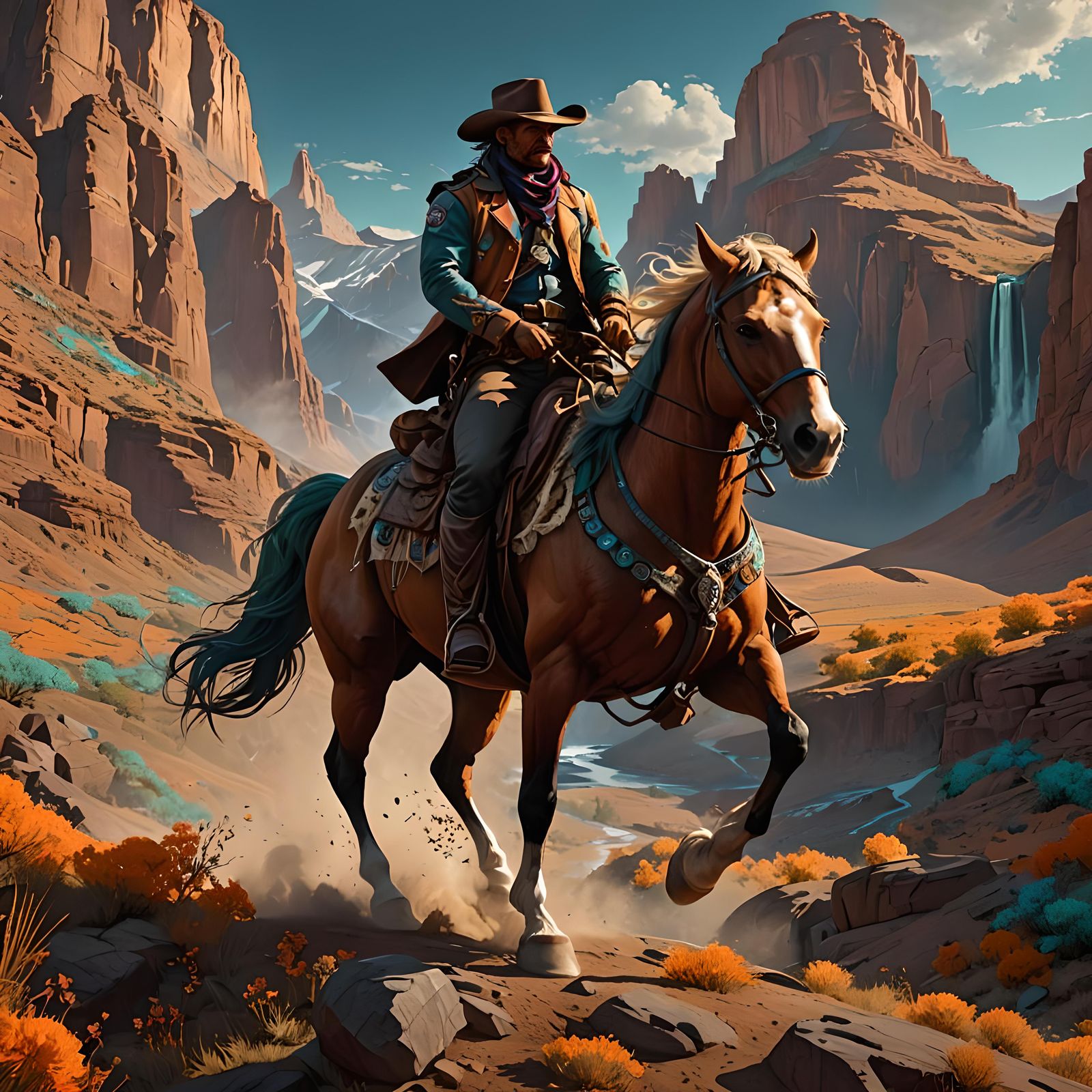 Cowboy on Horse: Epic Cinematic Digital Art
