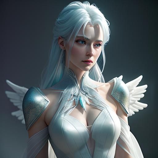 Ethereal Angel Woman in Bedroom, Hyperrealistic Digital Art