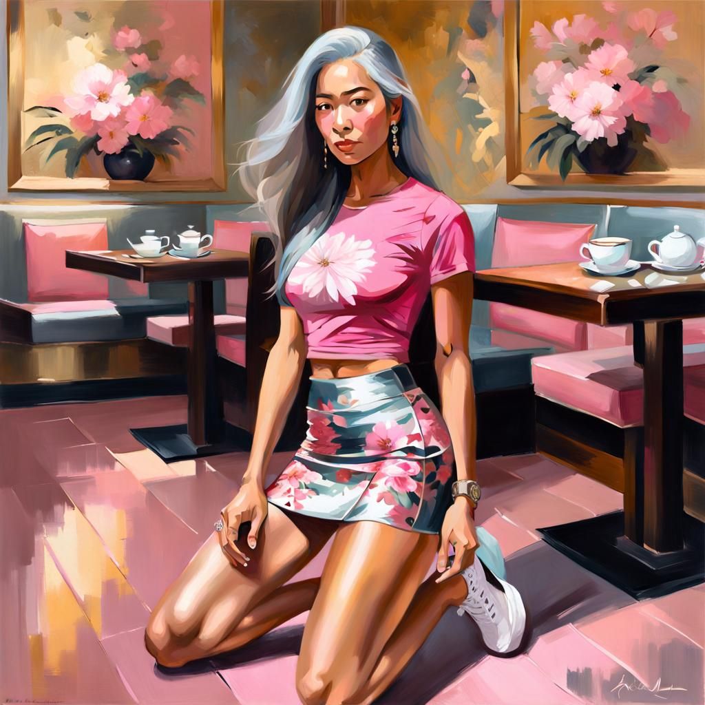 Girl in Asian Tea Room, Luminous Impressionism