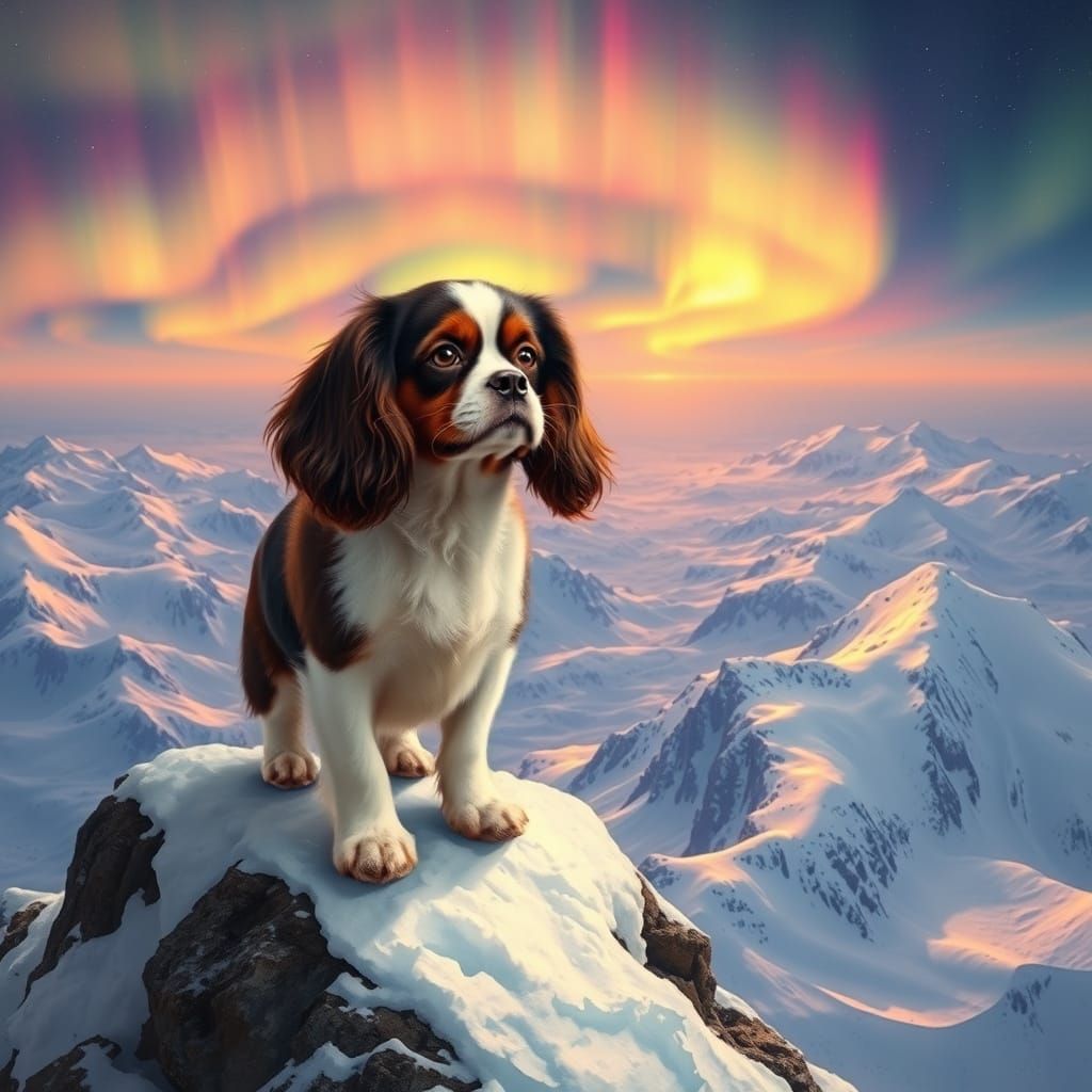 Regal Cavalier King Charles Spaniel Surveys Majestic Winter ...