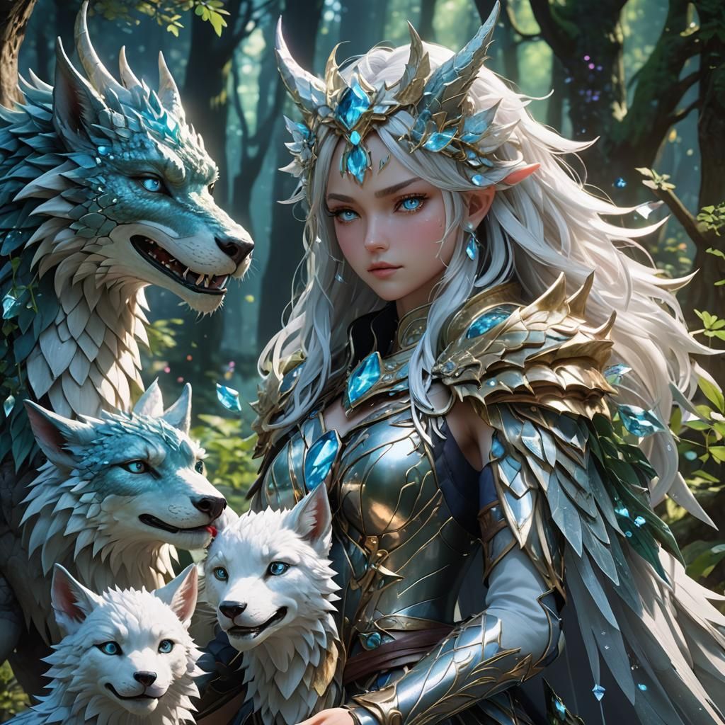 Dragon Goddess Rialis and Crystal Wolf Guardian