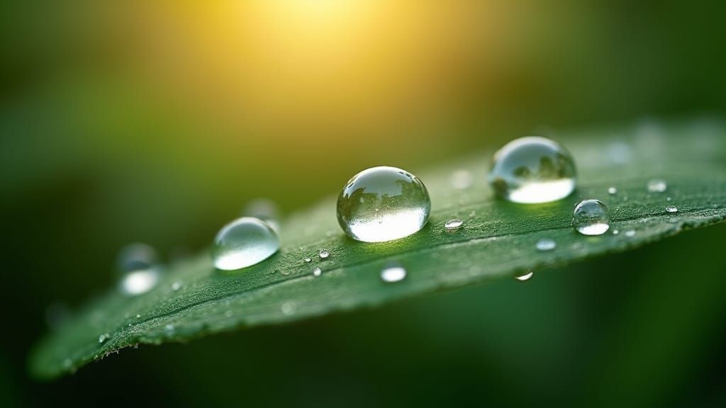 Droplet of Water Shines on Leaf