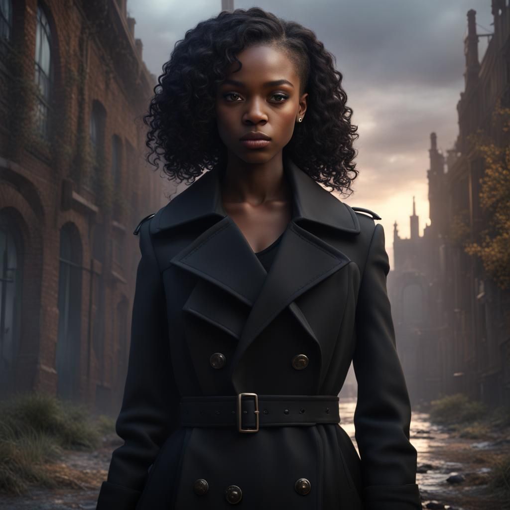 Gothic Teenage Girl in Black Trench Coat