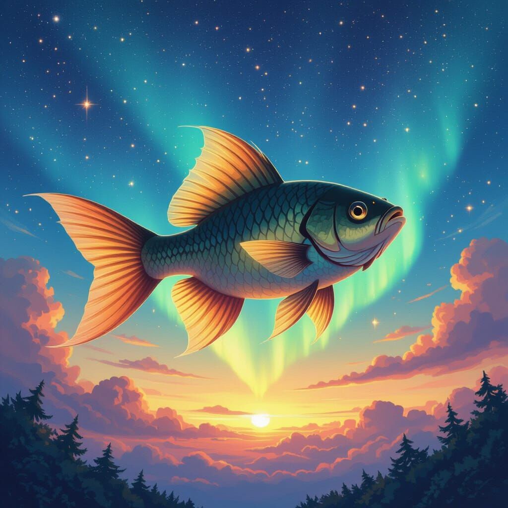 Fantastical Flying Pleco in Aurora Sky