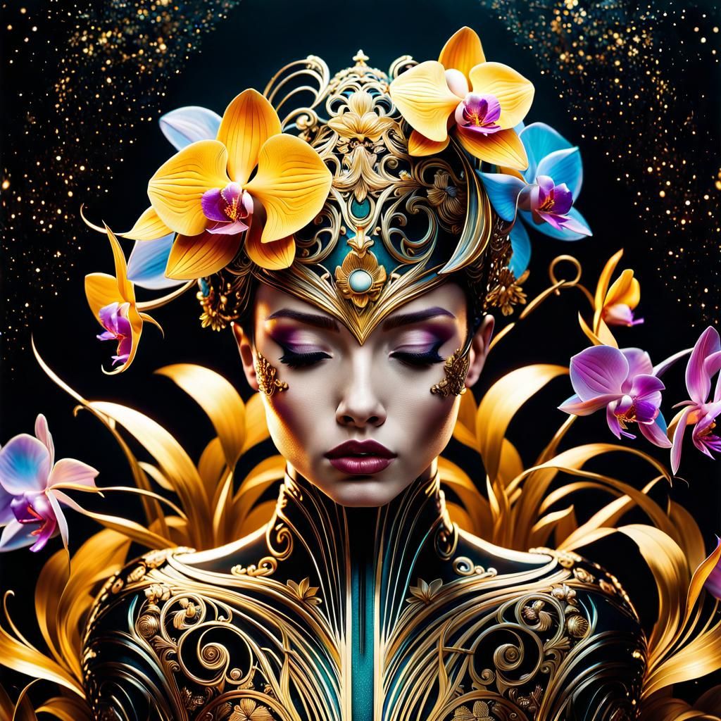 Metallic Orchid Double Exposure in Fantasycore Style