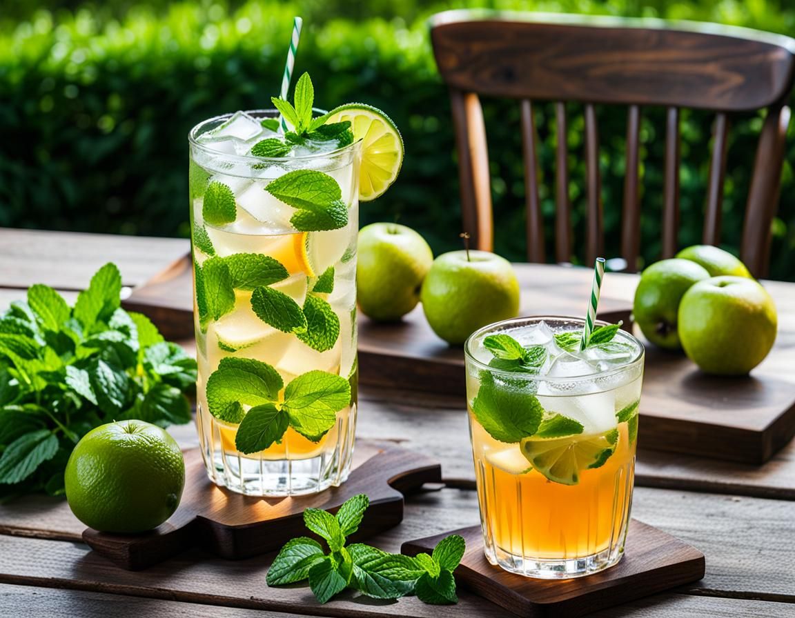 Mojito and Cider Glasses on a Table
