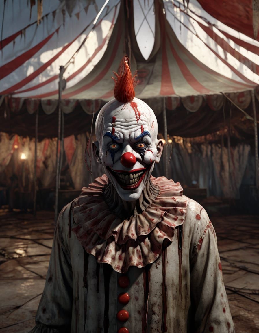 Grotesque Circus Clown in a Haunting, High-Resolution Master...