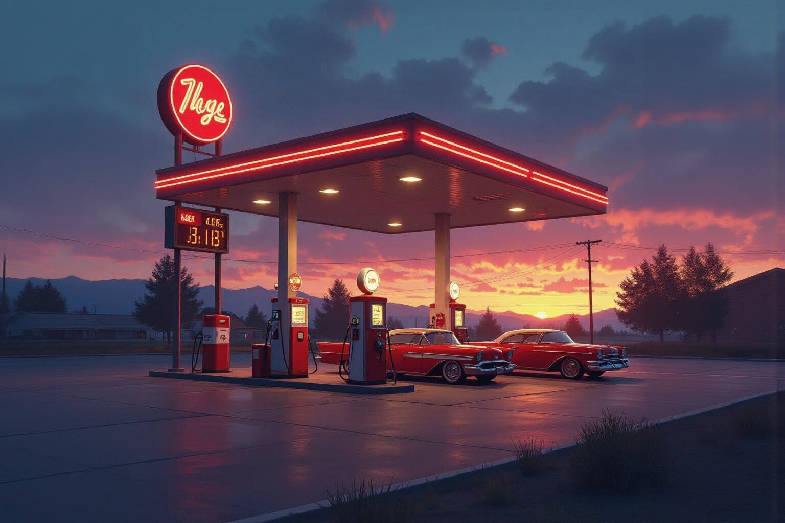 Retro Gas Station Aesthetic 4K Wallpaper