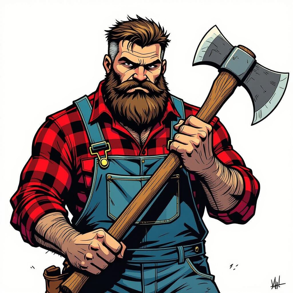 Grizzly Lumberjack in Comic Book Art Style