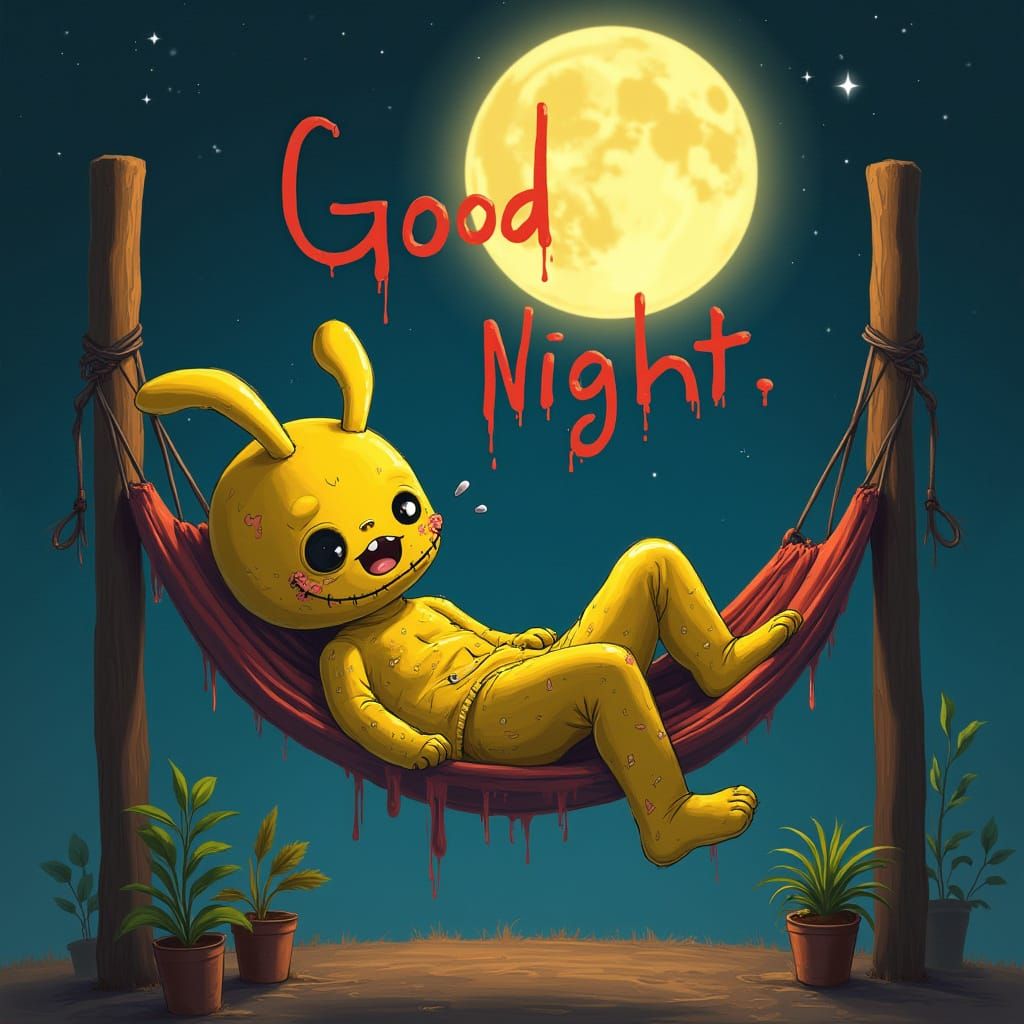 Cozy Zombie Hammock Scene Under Full Moon