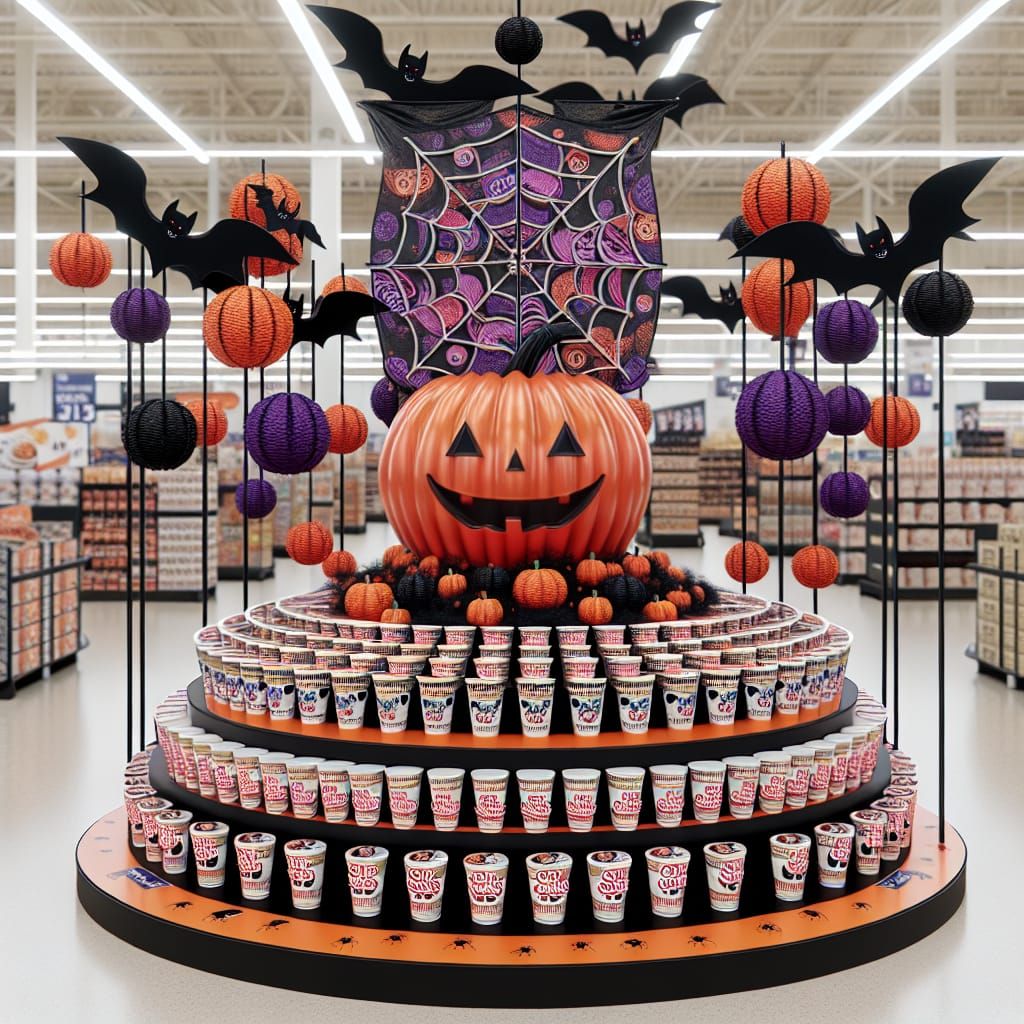 Halloween Cup Noodles Display: Spooky & Colorful