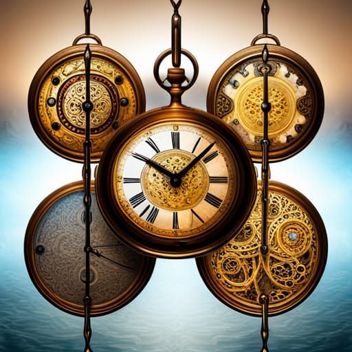 Ornate Pocket Watches Suspended in Time: Digital Painting