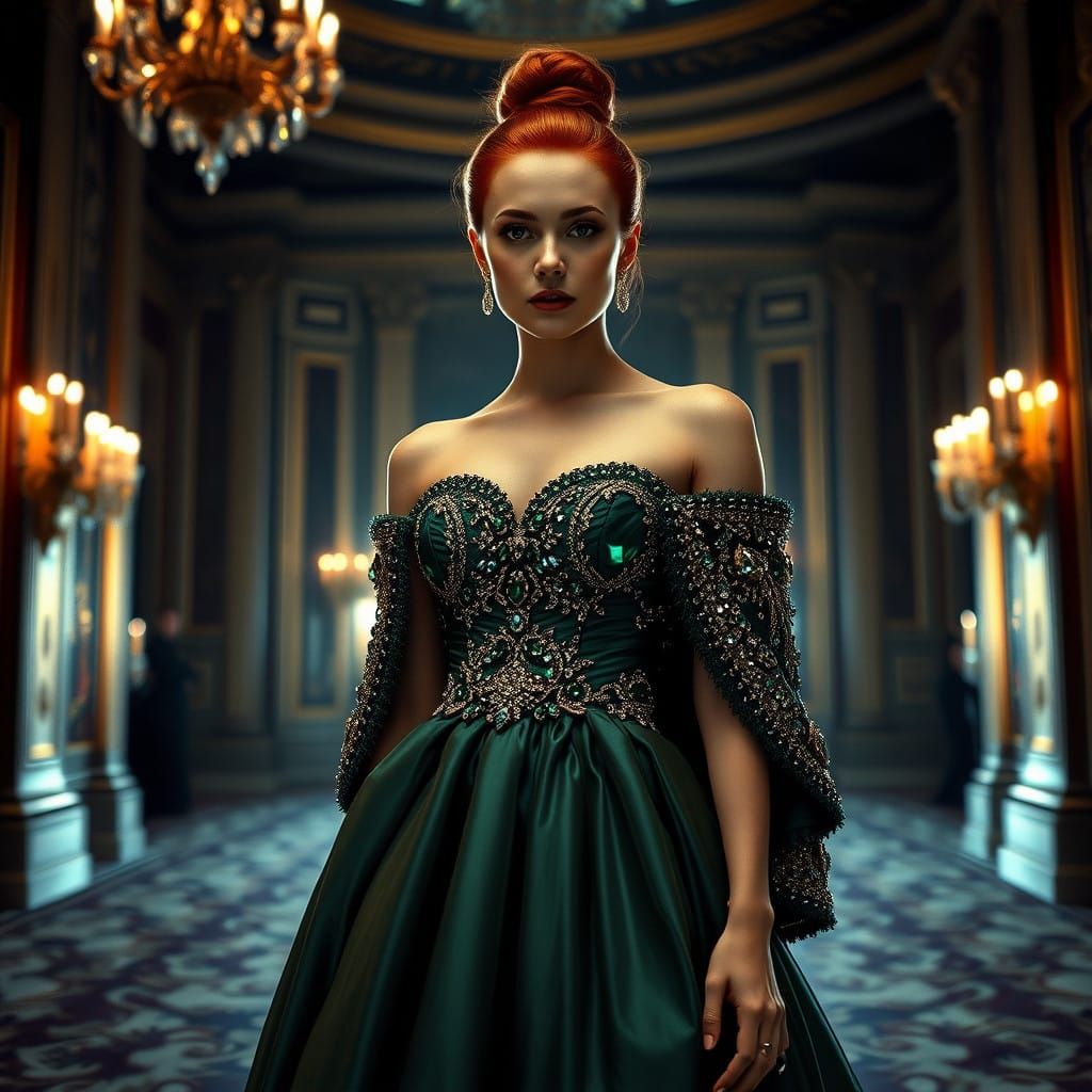 Regal Woman in Grand Ballroom Gown with Matching Stole