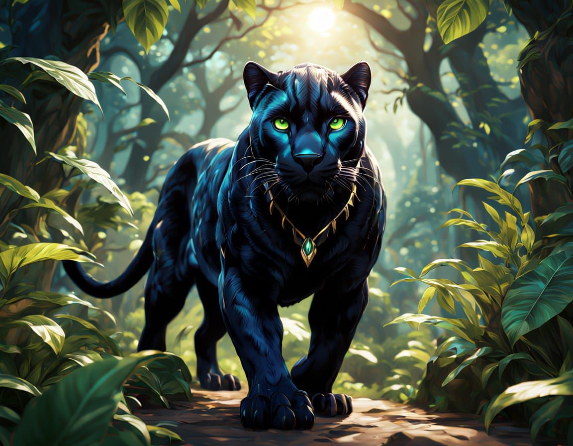 Surreal Jungle Panther in Anime-Inspired 3D Art