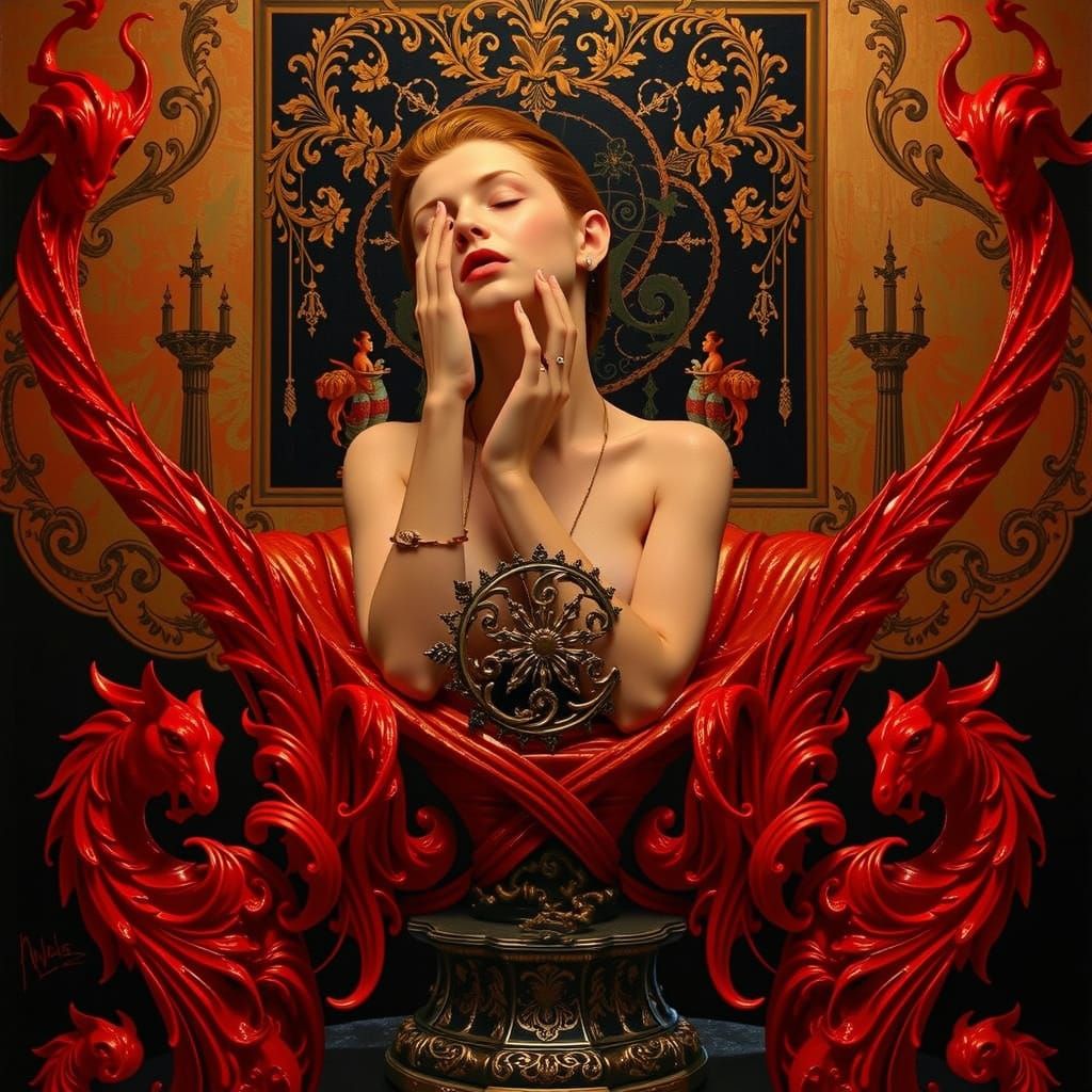 Great Fire of London in Klimt-Mucha Style