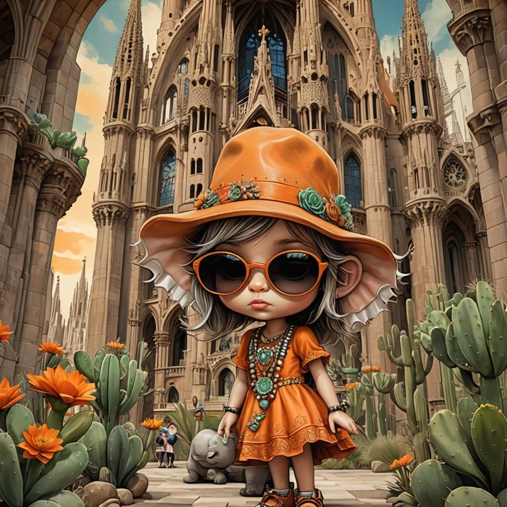 Whimsical Cactus Heart and Elephant at Sagrada Familia