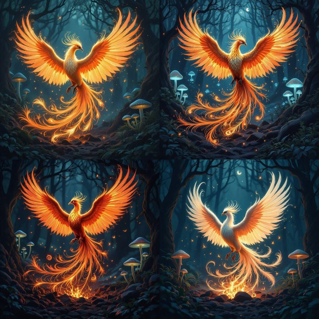Majestic Phoenix Rises From Ashes in Enchanted Forest