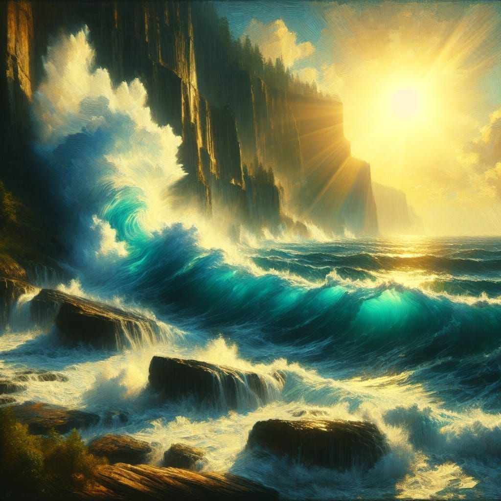 Vibrant Coastal Scene in Impressionist Style