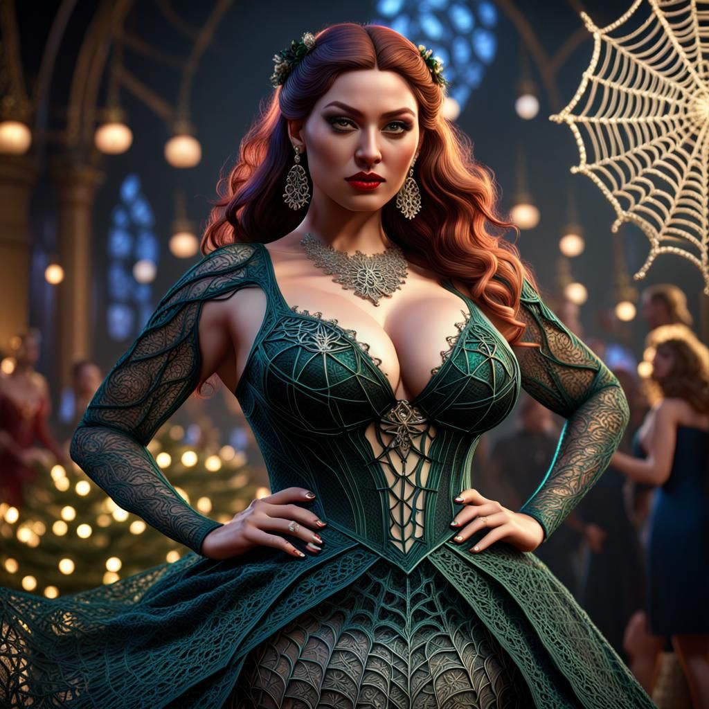 Beautiful Woman in Spiderweb Dress on Dancefloor