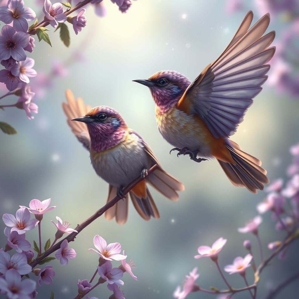 Whimsical Woodland Elves in a Mystical, Pastel-Lit Fantasy R...