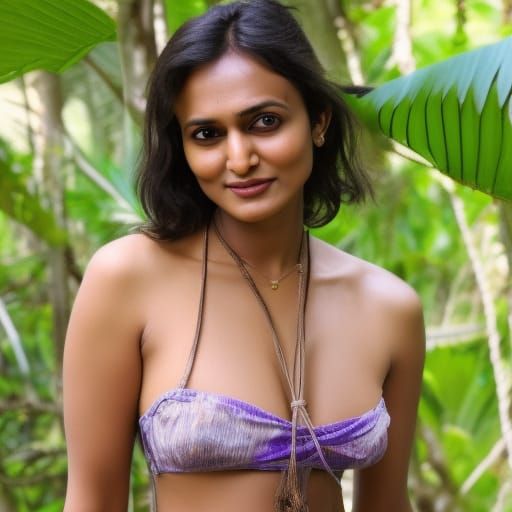 Beautiful Tamil Woman Portrait in Jungle, Hyperdetailed Art