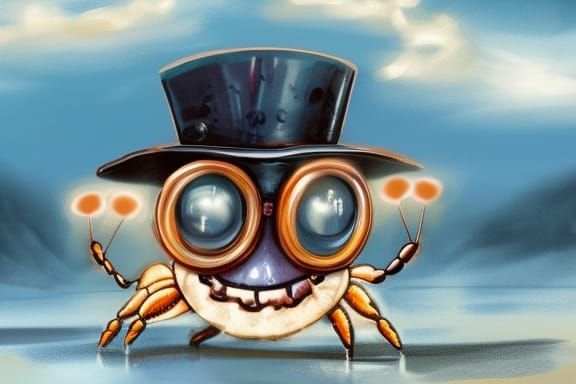Crab with Top Hat and Monocle: Expressionist Concept Art