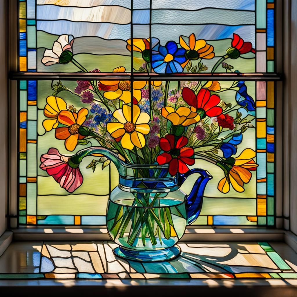 Stained Glass Wildflower Bouquet in Sunlight