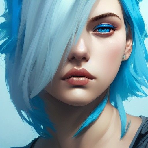 Blue-Haired Woman Portrait in Art Nouveau Style