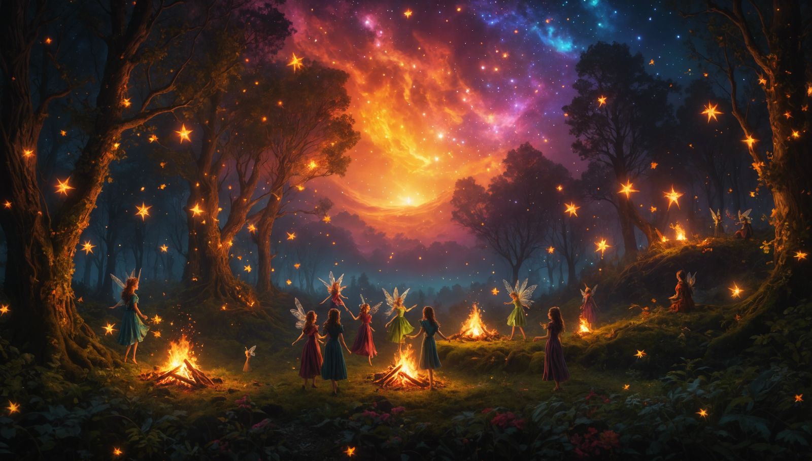 Forest Fairies Dance Under a Starry Sky