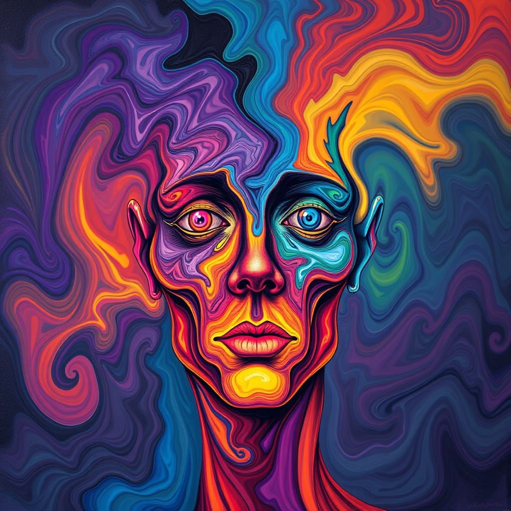 Surreal Psychedelic Portrait in Swirling Colors