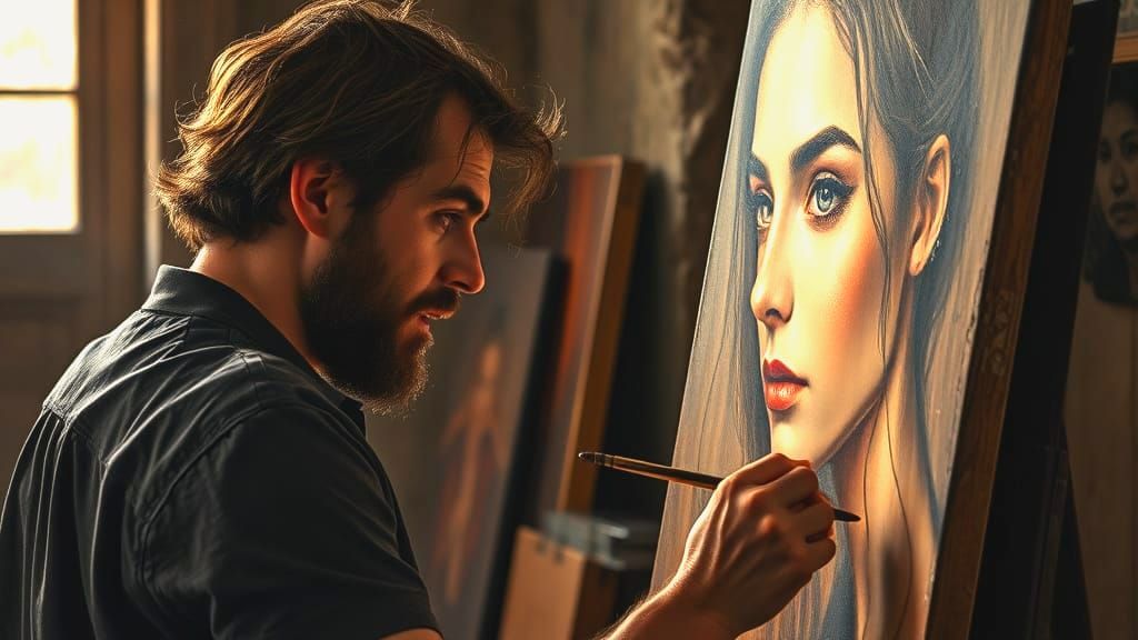 Artist Captures Model On Canvas