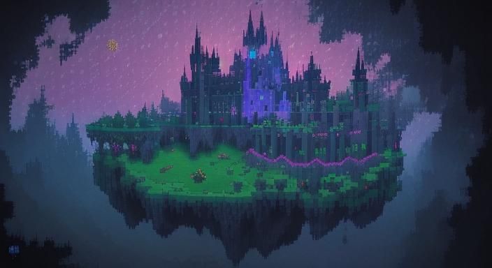 Dark Fantasy Castle in Pixel Art Under Moonlight