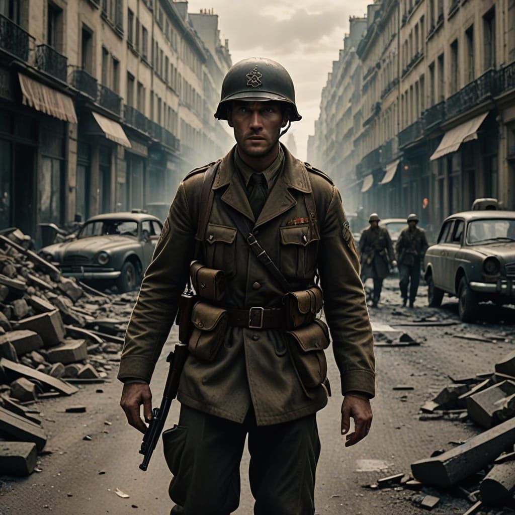 German Soldier Engages American Troops in Liberated Paris