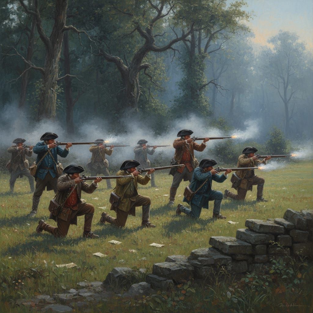 Eighteenth Century Minutemen in Dramatic Oil Painting Style