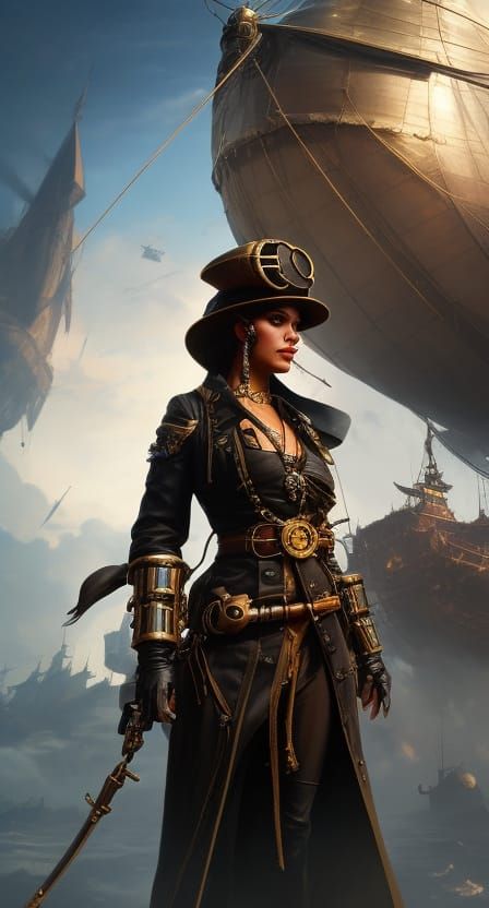 Steampunk Airship Pirate Portrait in 8K