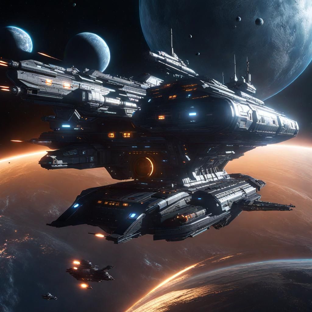 Epic Space Battleship in 3D Game Cinematic Style