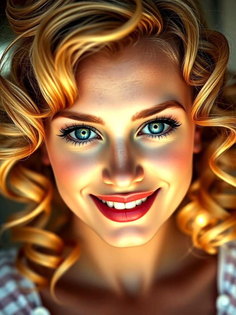 Glamorous 1950s Pinup Woman in Vivid Colors