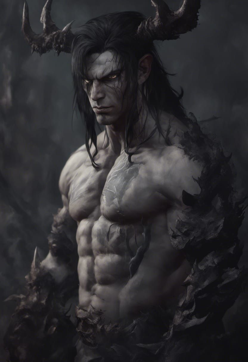 Muscular Horned Demon in Dark Fantasy Style