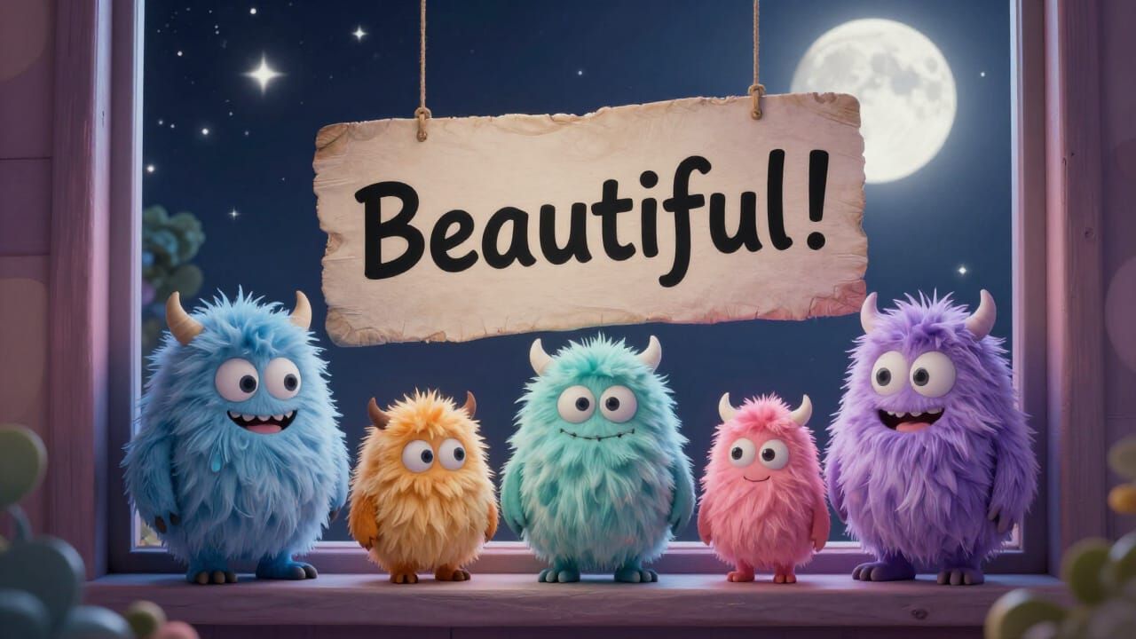 Whimsical Monsters Admire Starry Sky From Windowsill